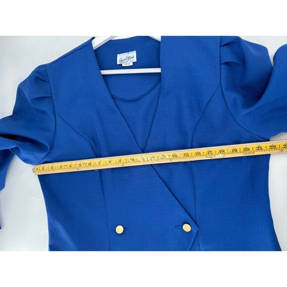 Vintage Good Times Jacket Womens 18 Blue Double Breasted V Neck Pleated 80s 90s - Picture 13 of 15